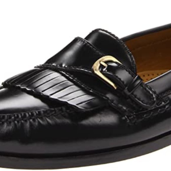 Black Leather Pinch Kiltie Buckle Slip-on Loafer - Picture 6 of 8